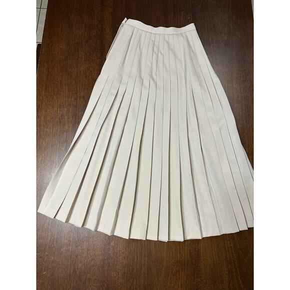 VTG Ellen Tracy Midi Skirt Size 4 Beige Pleated Preppy Academia Office Work Twee - Picture 3 of 11
